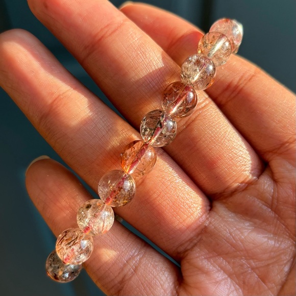 High Quality Red Rutilated Quartz Crystal Bracelet 9-10mm - Picture 6 of 14